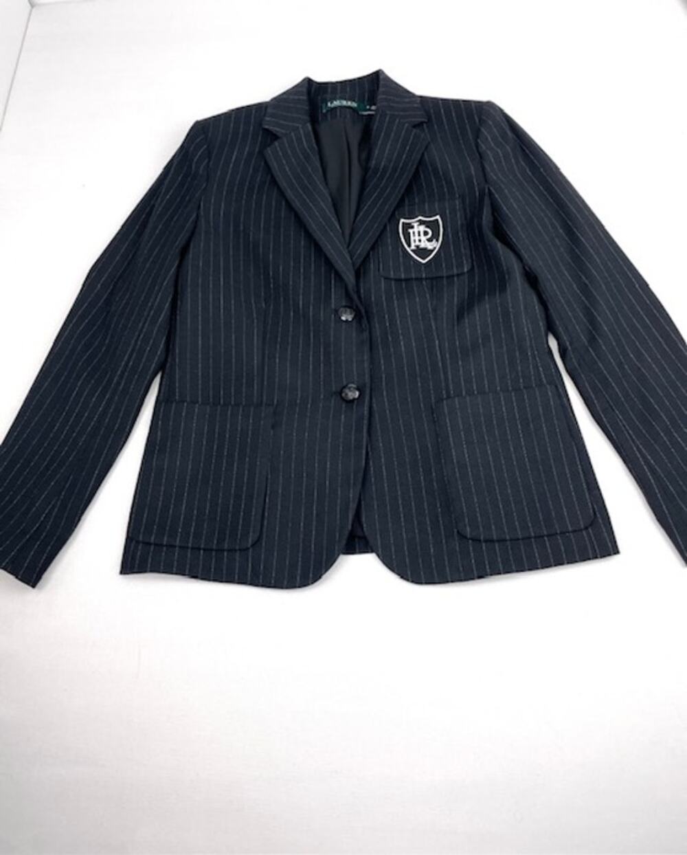 Lauren Ralph Lauren Women’s Size 6 Black Pinstripe Crest Blazer Preppy Old Money